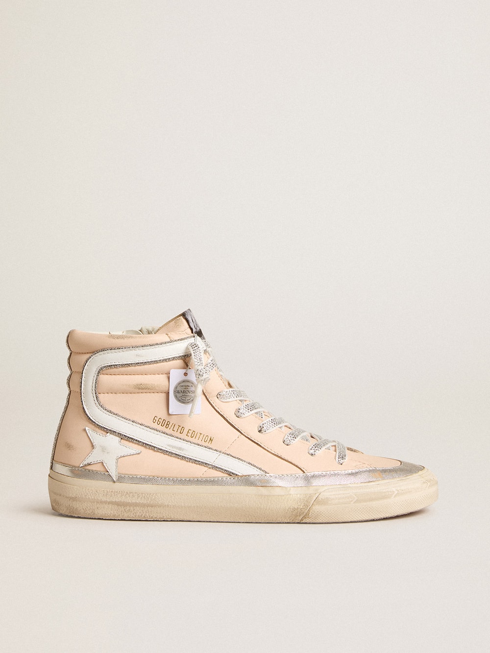 Golden Goose - Slide LTD in pink nappa leather with white star and Swarovski inserts in 