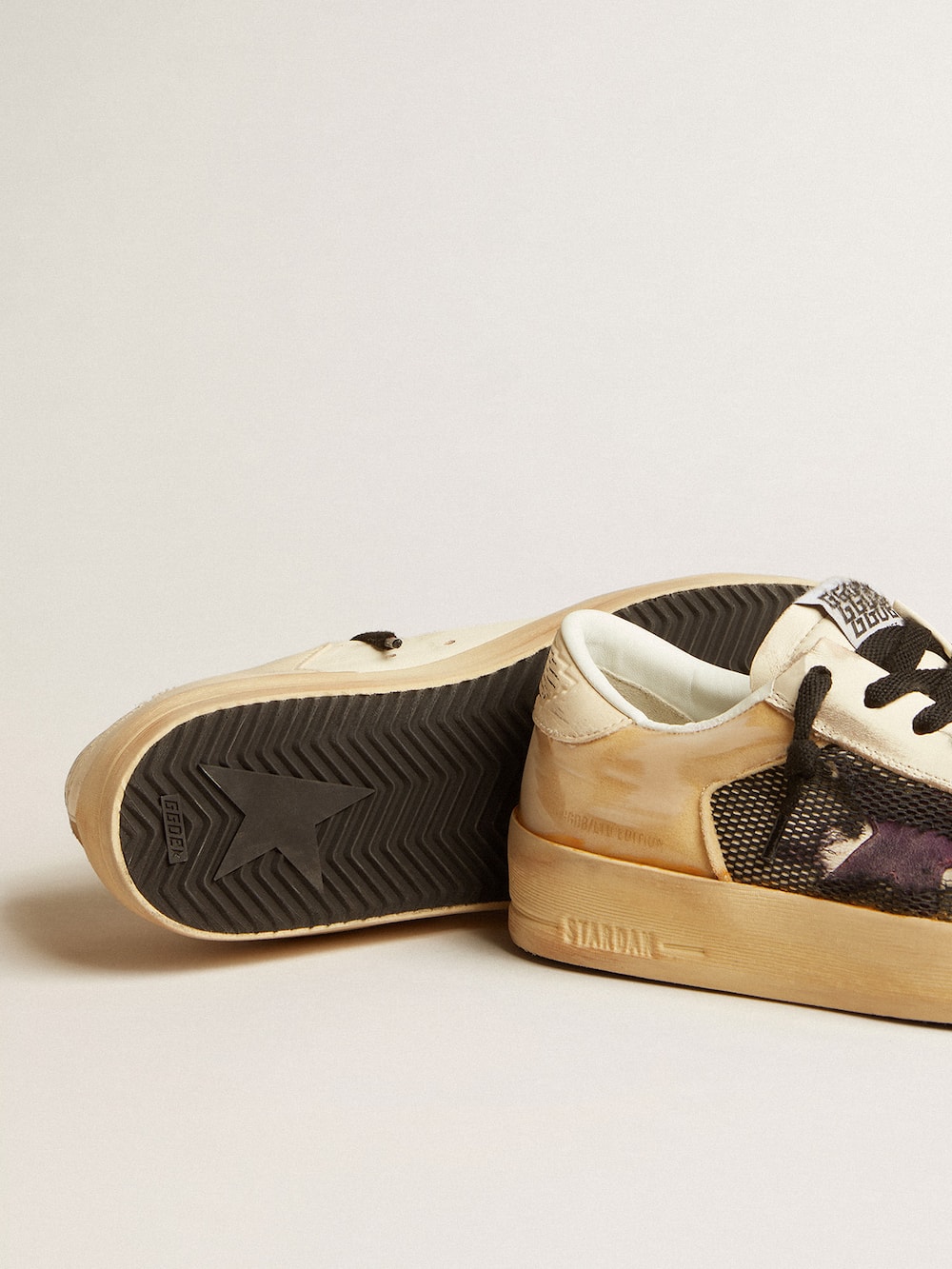 Golden Goose - Women's Stardan LAB in ecru nappa and mesh with purple leather star in 