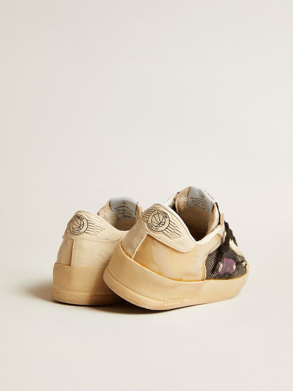 Golden Goose - Women's Stardan LAB in ecru nappa and mesh with purple leather star in 