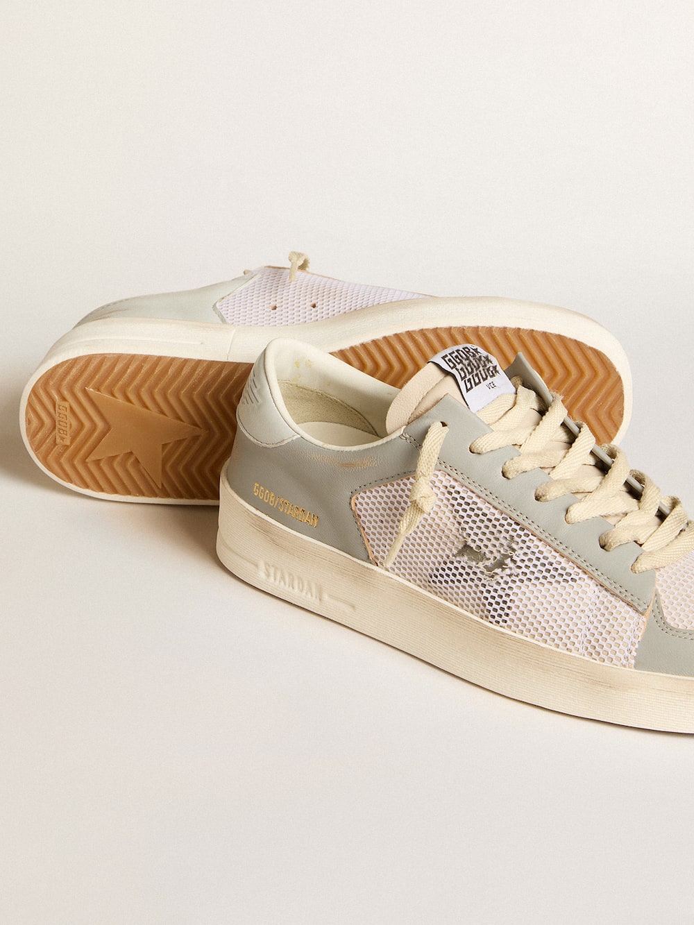 Golden Goose - Stardan in gray nappa leather and white mesh with gray leather star in 