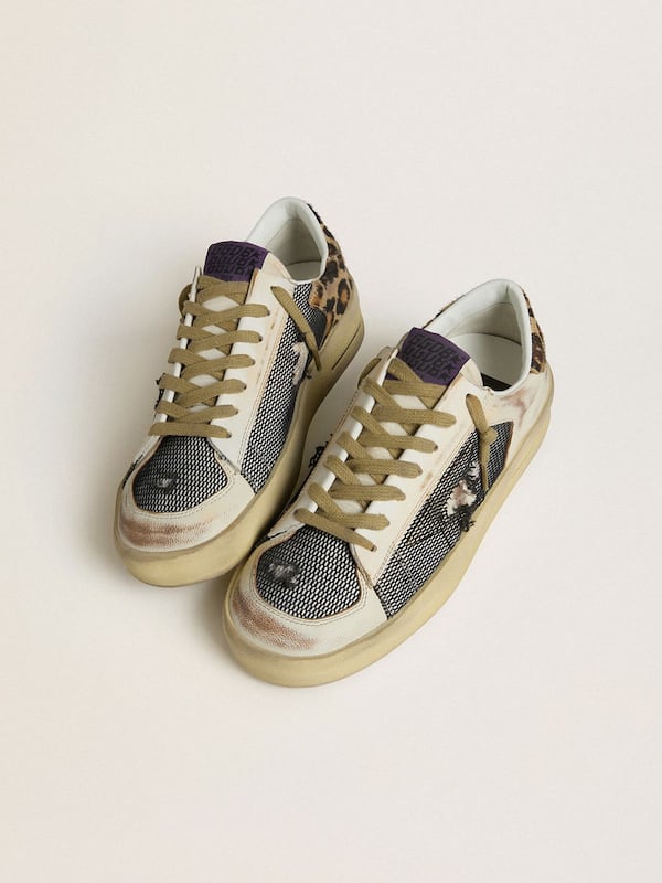 Golden Goose - Women's Stardan in nappa and mesh with leopard-print pony skin heel tab in 