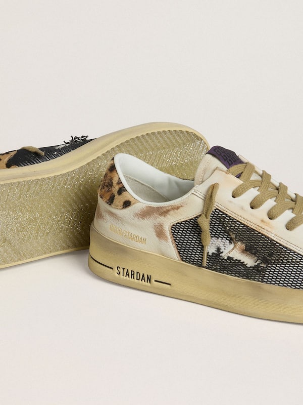 Golden Goose - Women's Stardan in nappa and mesh with leopard-print pony skin heel tab in 