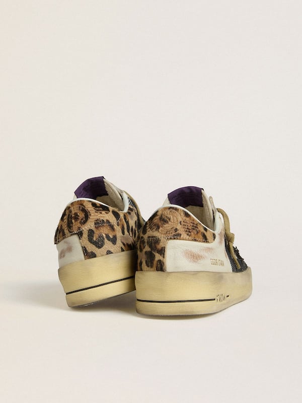 Golden Goose - Women's Stardan in nappa and mesh with leopard-print pony skin heel tab in 