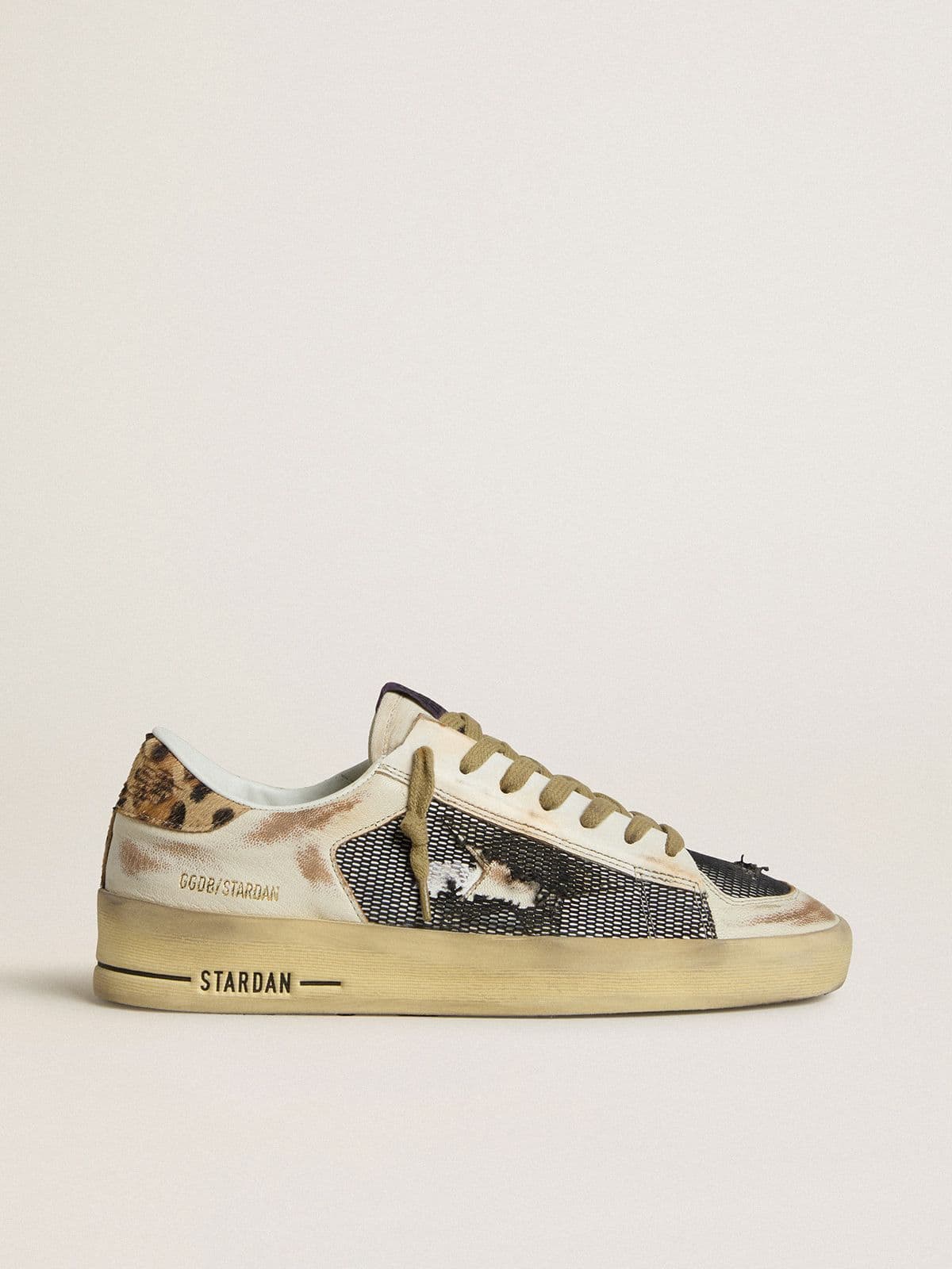 Golden Goose - Women's Stardan in nappa and mesh with leopard-print pony skin heel tab in 