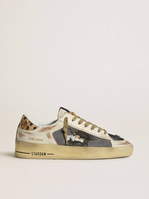 Golden Goose - Women's Stardan in nappa and mesh with leopard-print pony skin heel tab in 
