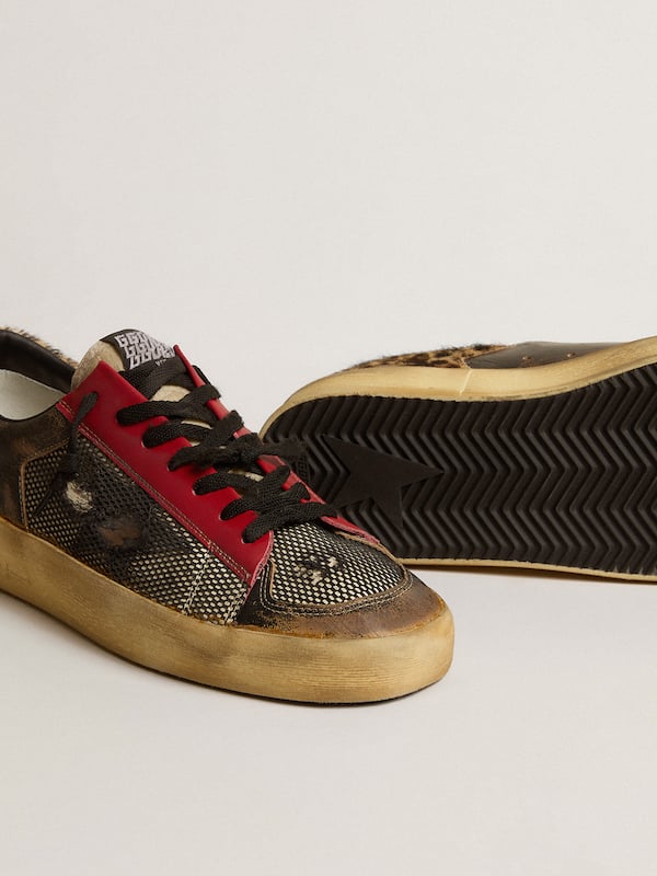 Golden Goose - Women's Stardan LAB in mesh with black leather inserts and leopard heel tab  in 