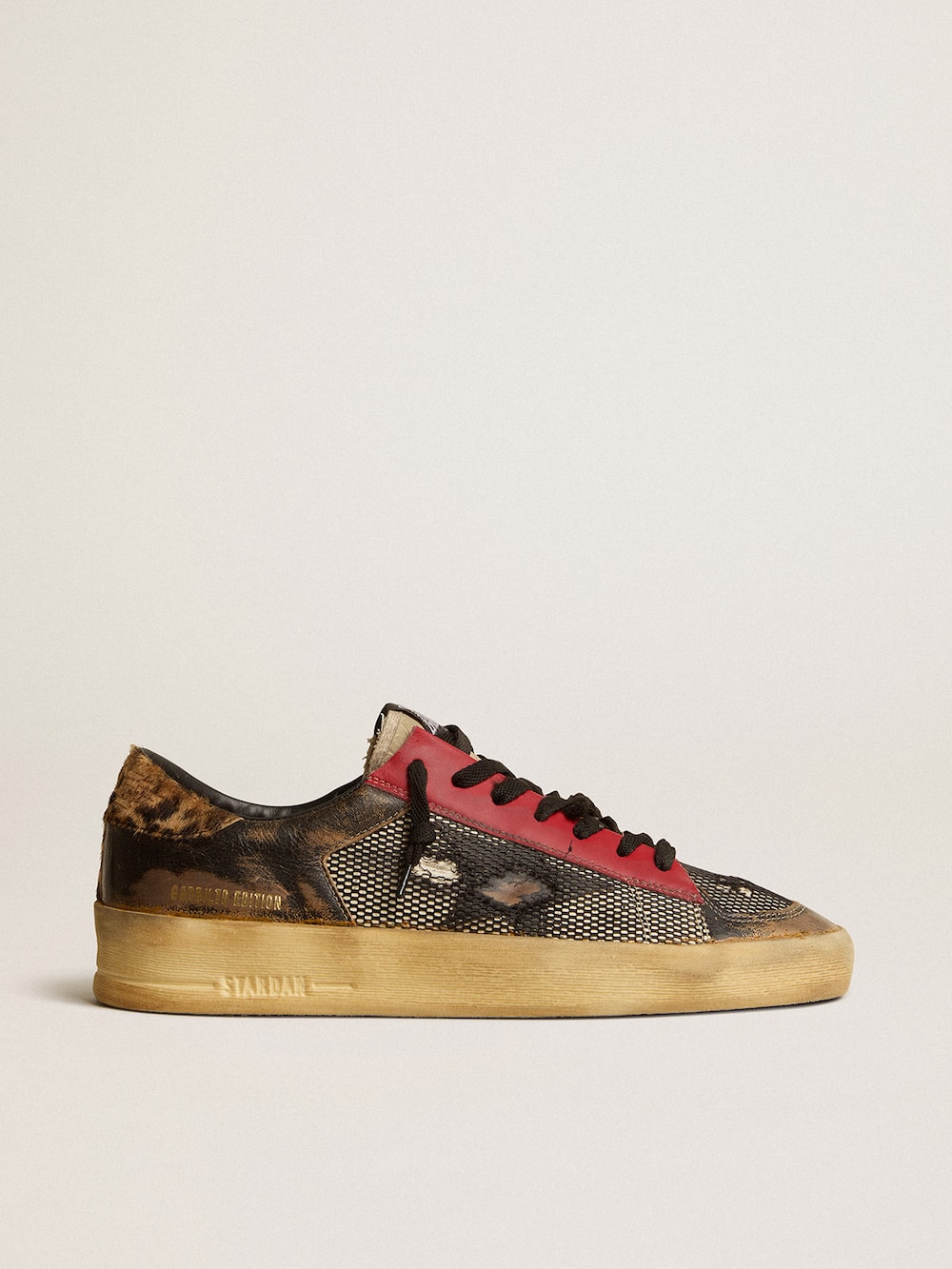 Golden Goose - Women's Stardan LAB in mesh with black leather inserts and leopard heel tab  in 