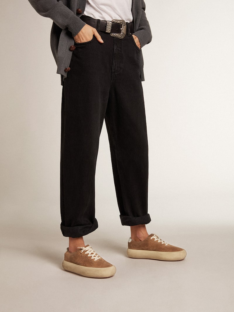 Golden Goose - Space-Star Donna in suede tabacco con stella traforata in 