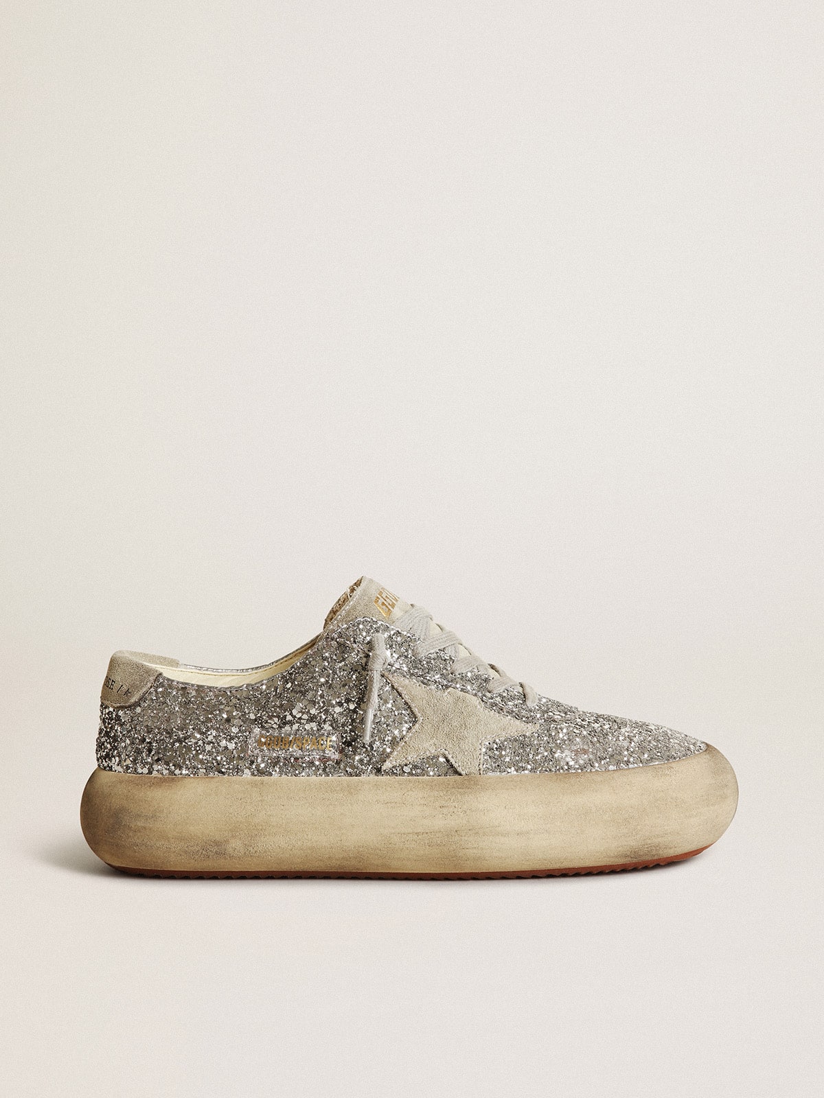 Golden Goose - Space-Star femme à paillettes argentées avec étoile gris froid in 