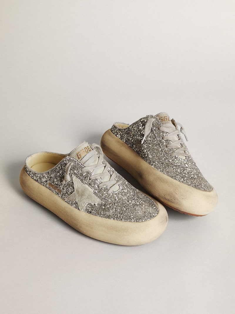 Golden Goose - Space-Star Sabot Donna in glitter con stella e linguetta ghiaccio in 