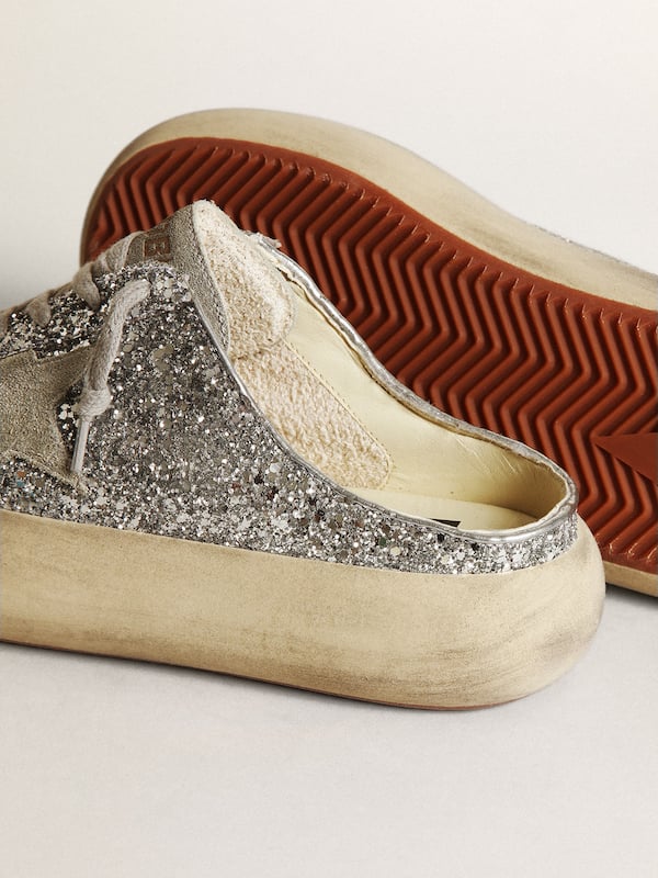 Golden Goose - Women's Space-Star Sabot in glitter with ice-gray star and tab in 