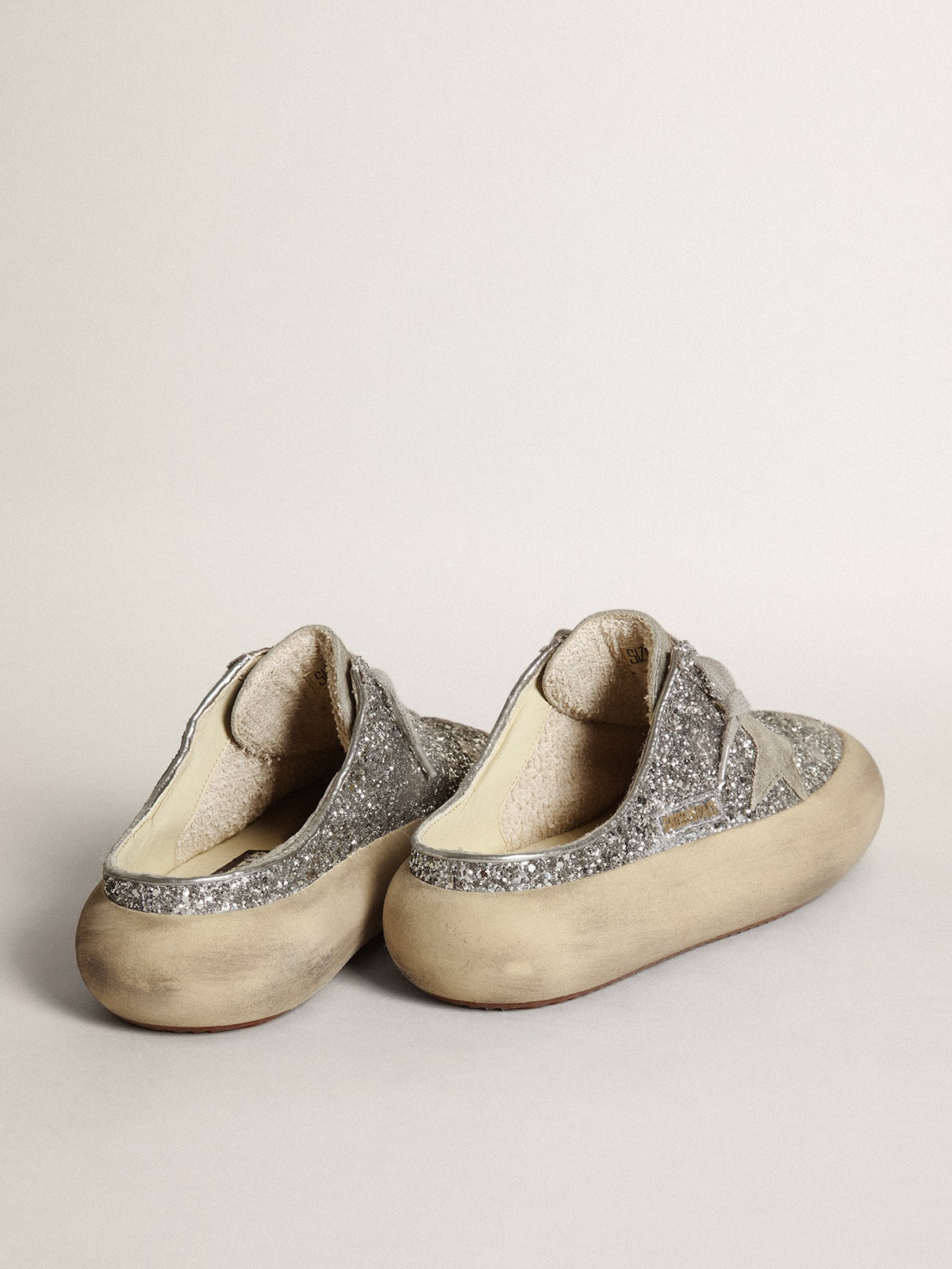 Golden Goose - Women's Space-Star Sabot in glitter with ice-gray star and tab in 