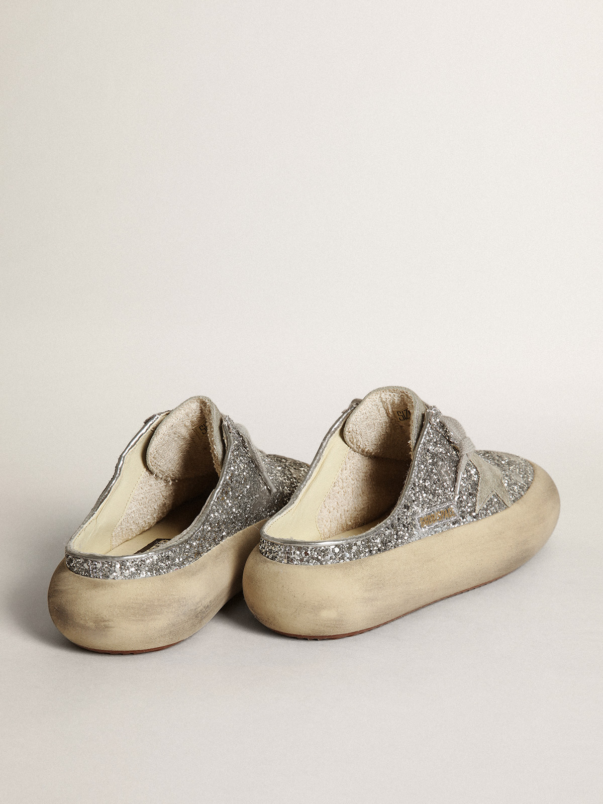Golden Goose - Women's Space-Star Sabot in glitter with ice-gray star and tab in