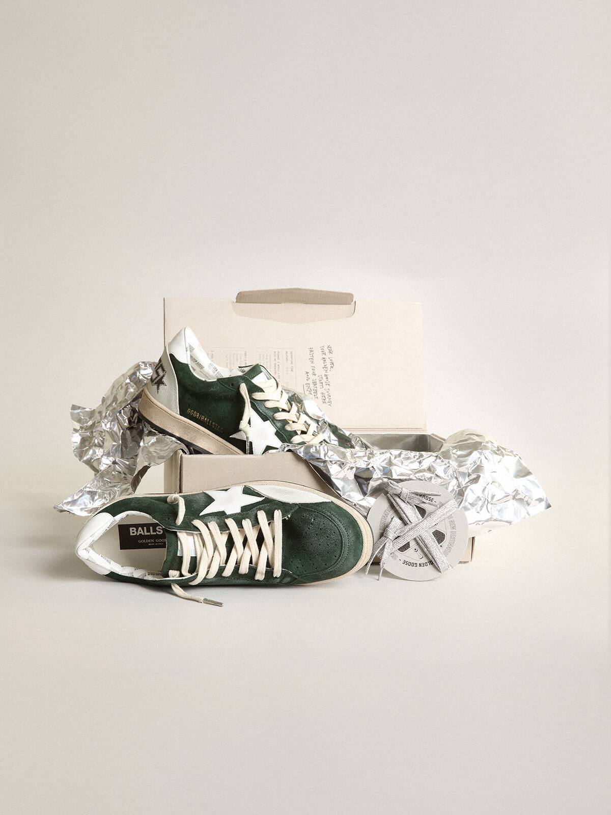 Golden Goose - Women's Ball Star Pro sneakers in green suede with knurled white rubber inserts in 