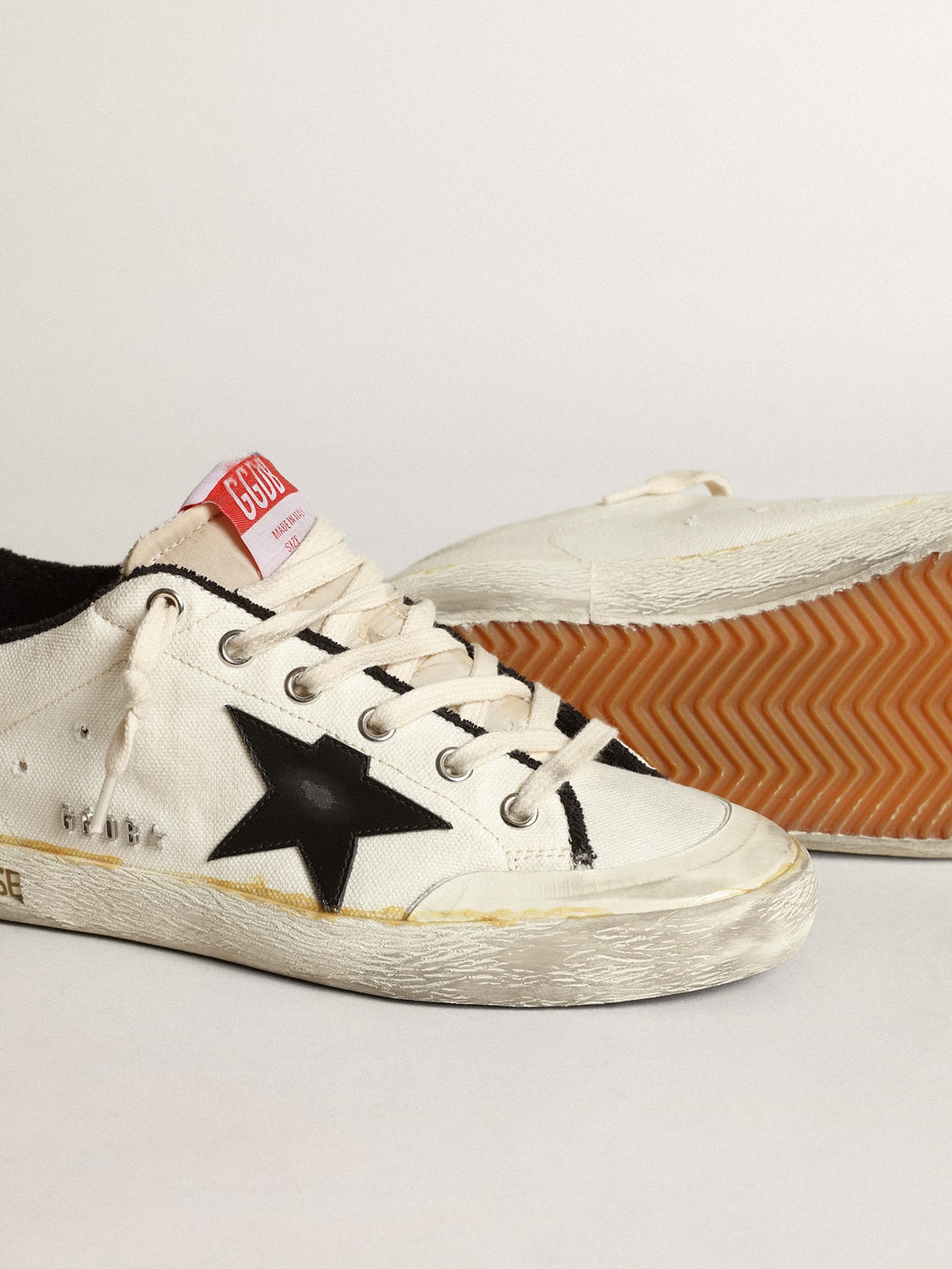 Golden Goose - Women's Super-Star LTD in beige canvas with black star in 