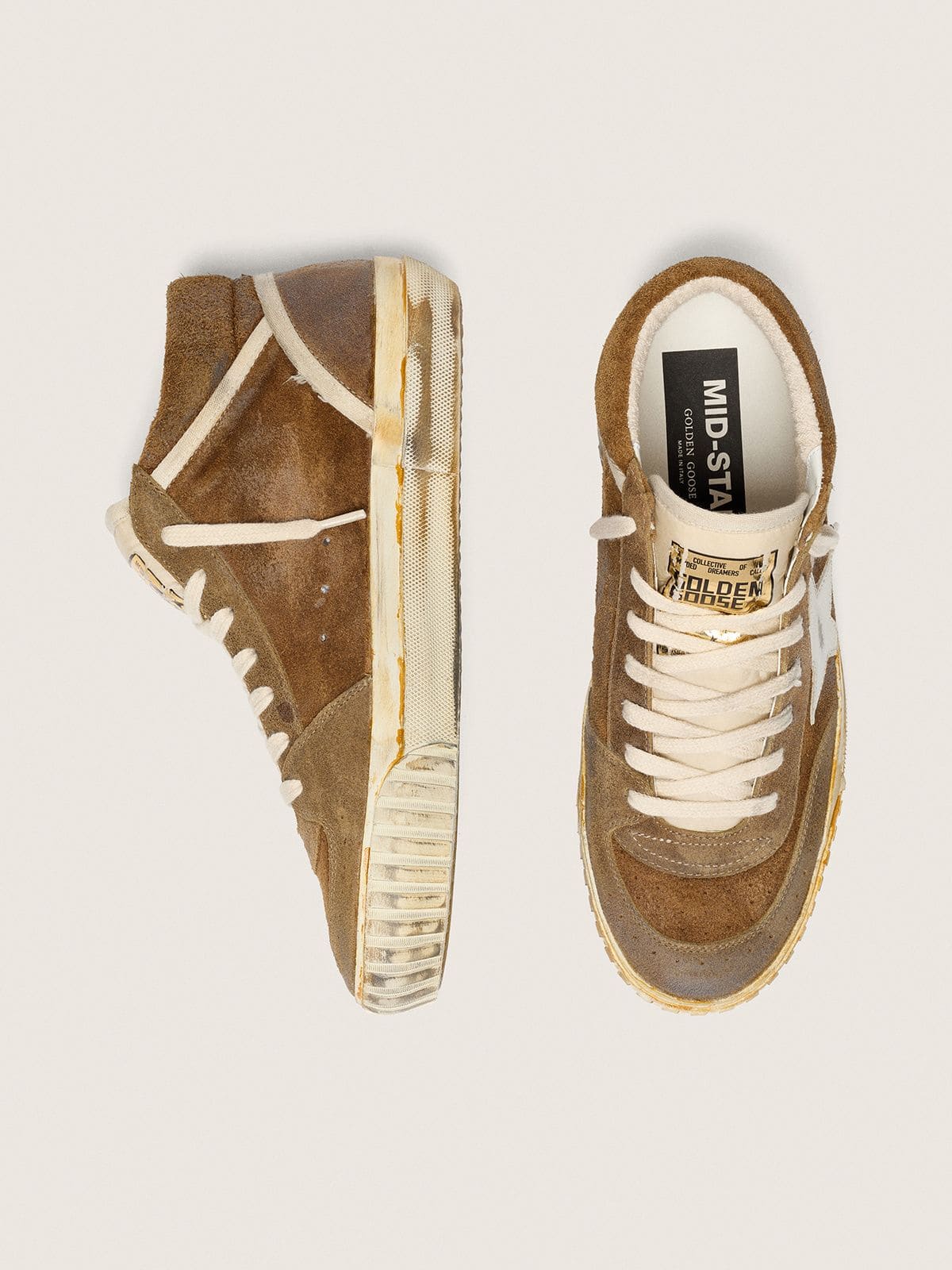 Golden Goose - Mid Star LAB Damen aus rostfarbenem Rauleder mit wei&szlig;em Lederstern in 