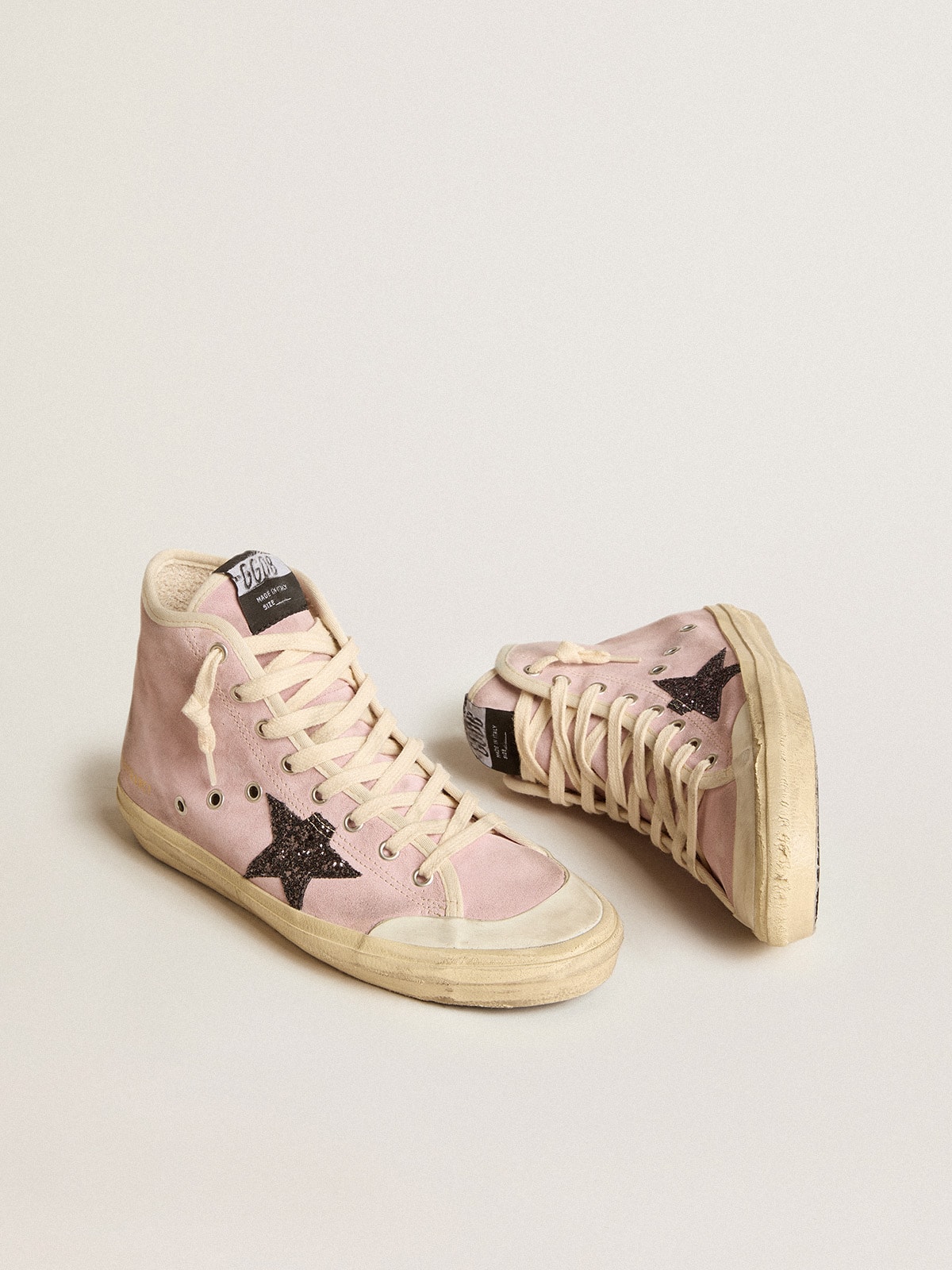 Francy Penstar de ante rosa con estrella con purpurina gris Golden Goose