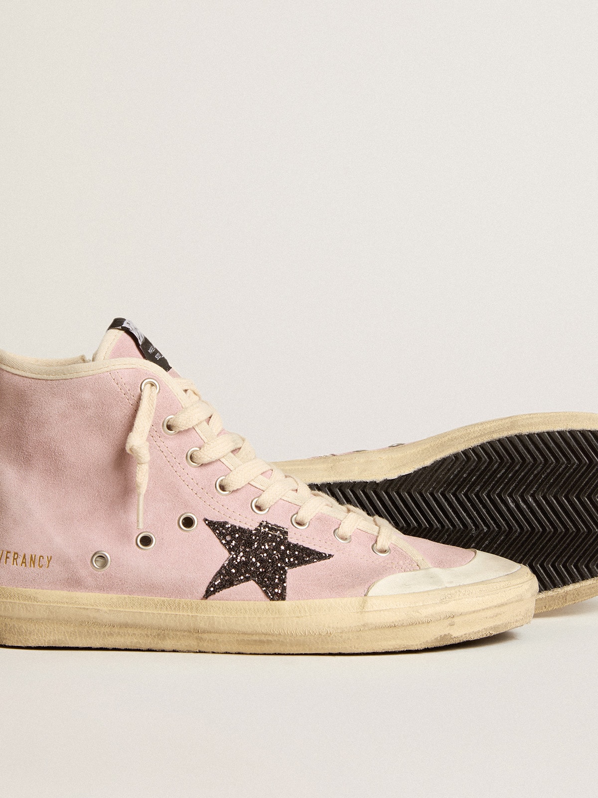 Golden Goose - Francy Penstar en daim rose avec étoile à paillettes grises in 