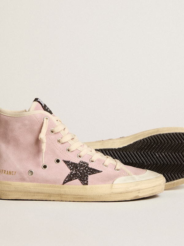 Golden Goose - Women's Francy Penstar in pink suede with gray glitter star in 
