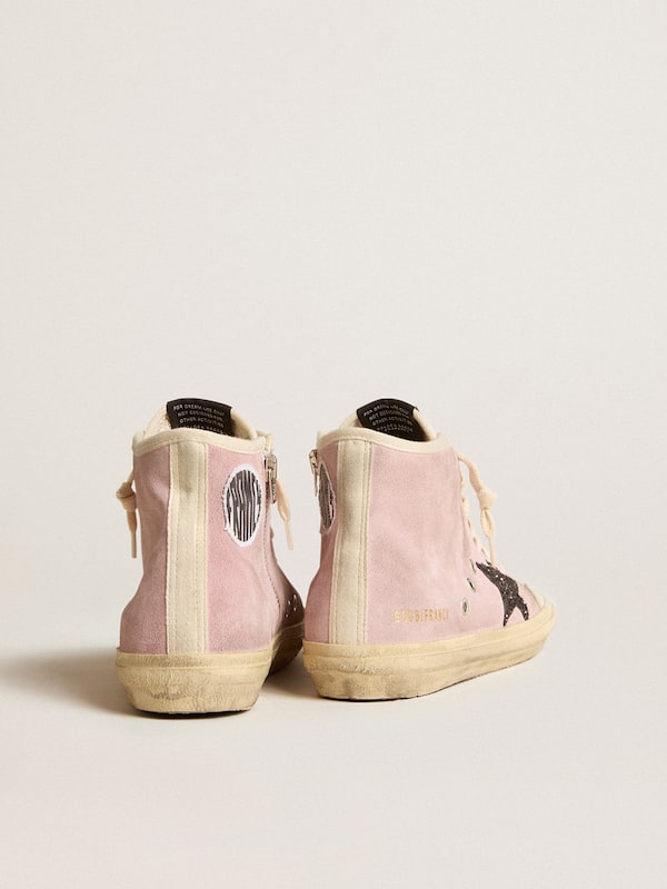 Golden Goose - Women's Francy Penstar in pink suede with gray glitter star in 