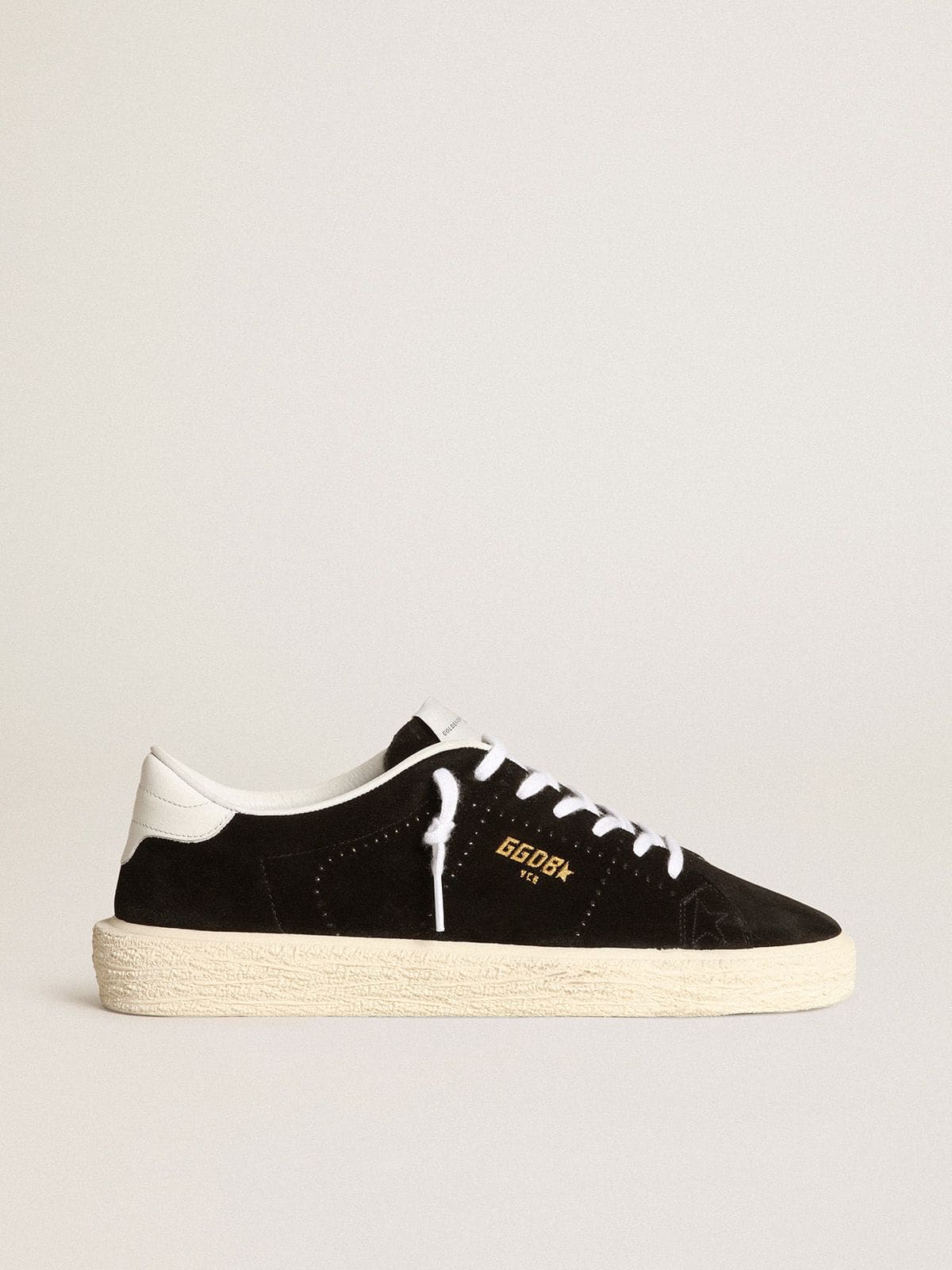 Golden Goose - Women's Tennis in black suede with white leather heel tab in 