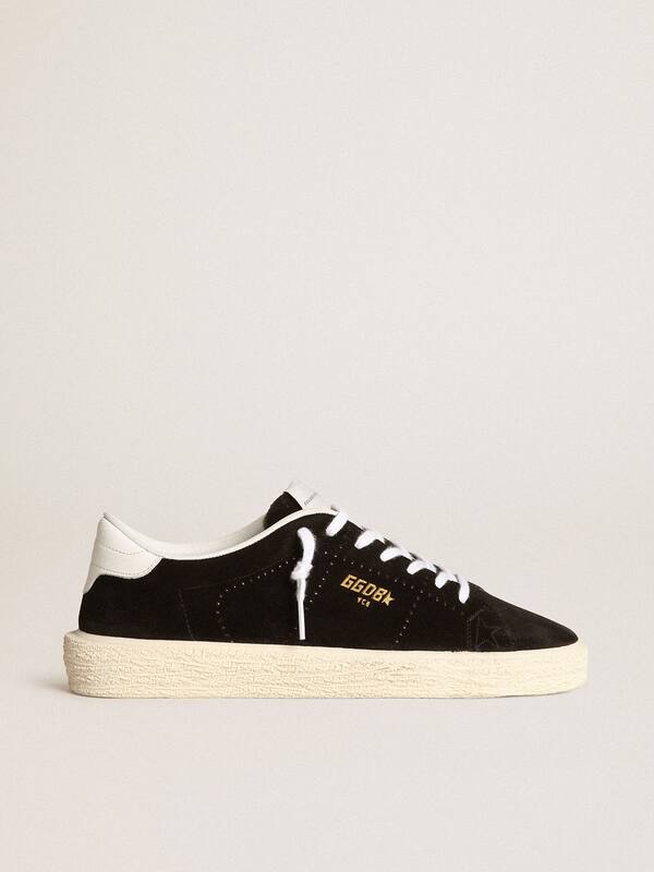 Golden Goose - Women's Tennis in black suede with white leather heel tab in 