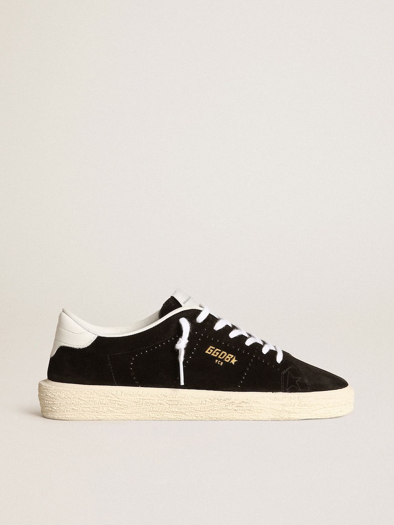 Women's Tennis in black suede with white leather heel tab