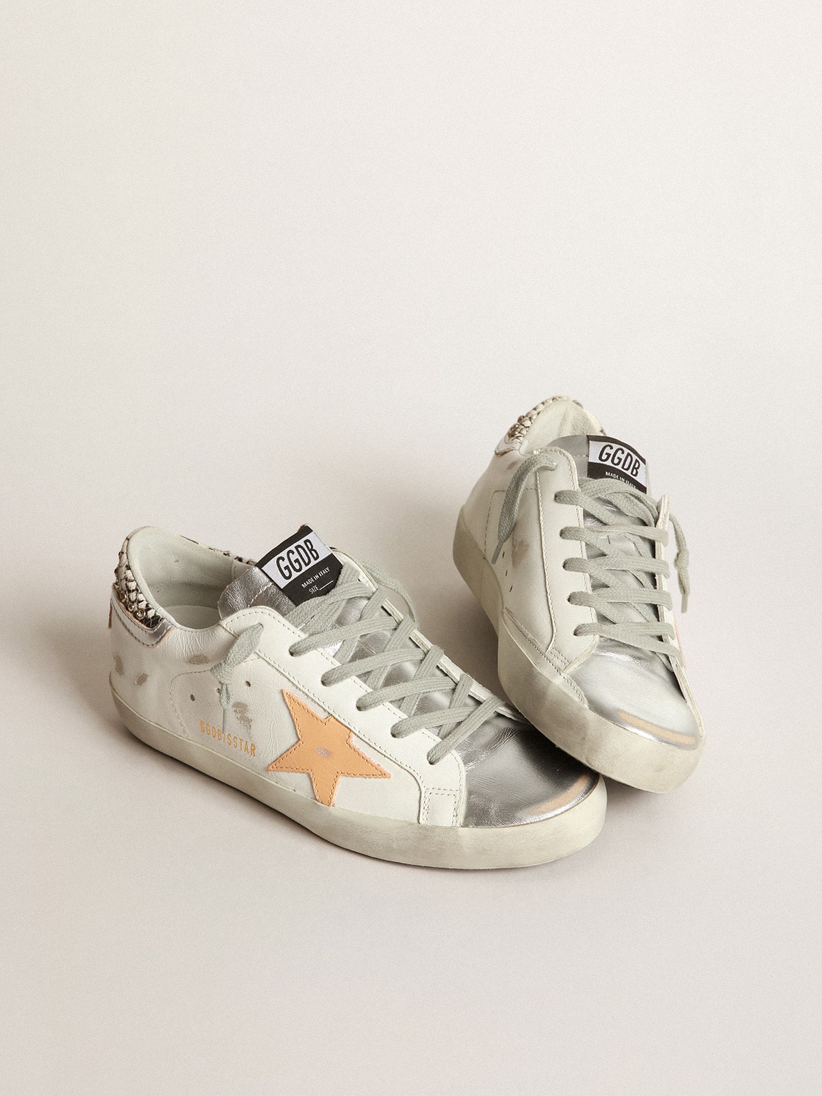 Golden Goose - White Super-Star sneakers with python-print and rhinestone heel tab in 