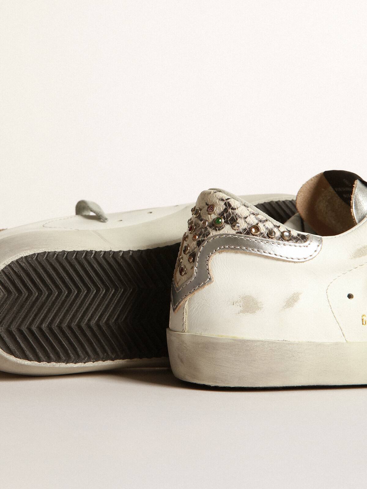 Golden Goose - White Super-Star sneakers with python-print and rhinestone heel tab in 