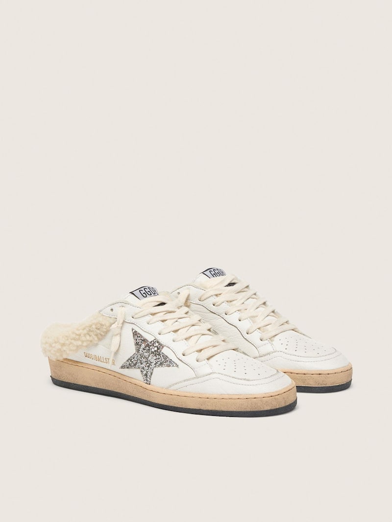 Golden Goose - Ball Star Sabot mit Glitzerstern und Shearlingfutter in 