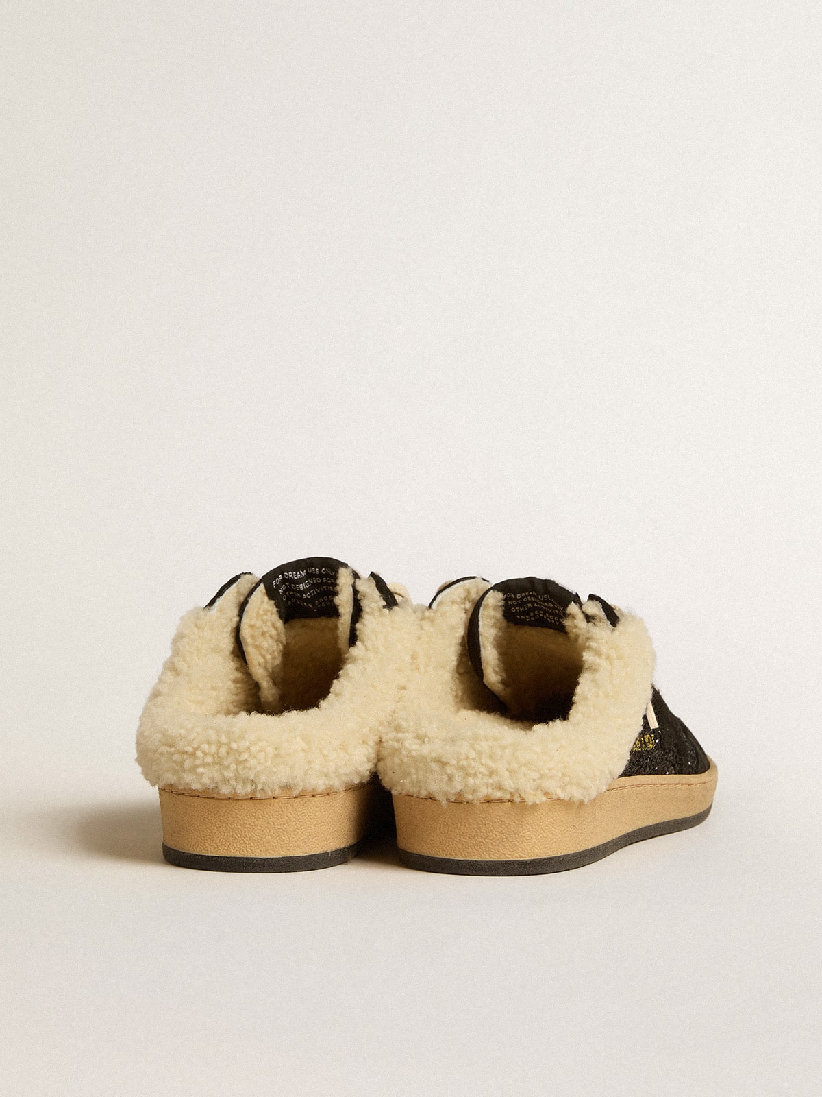 Golden Goose - Ball Star Sabots in black glitter with black star and shearling lining in 