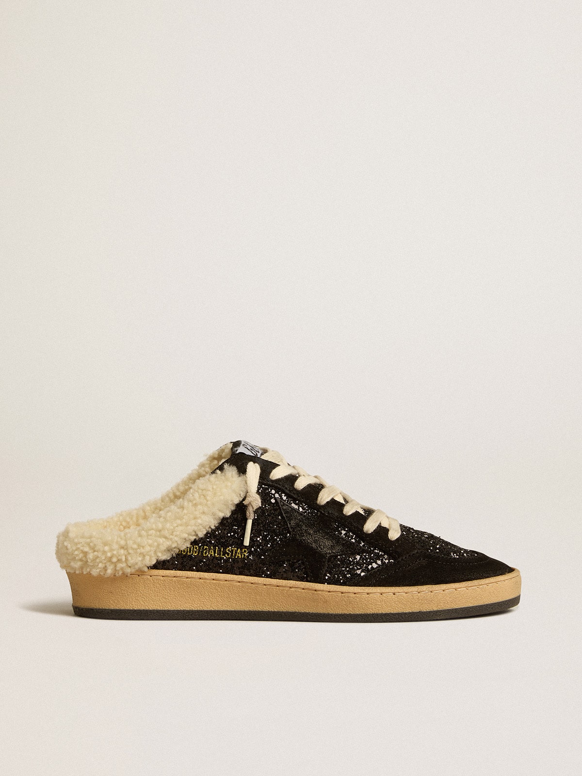 Golden Goose - Ball Star Sabots in black glitter with black star and shearling lining in 