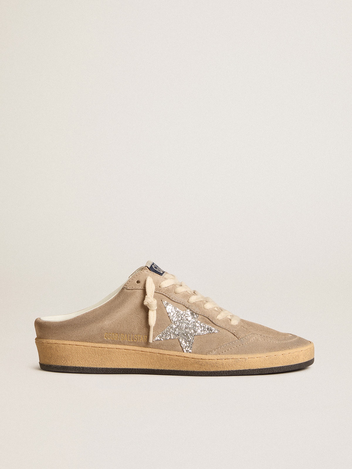 Golden Goose - Ball Star Sabots in dove-gray suede with silver glitter star in 