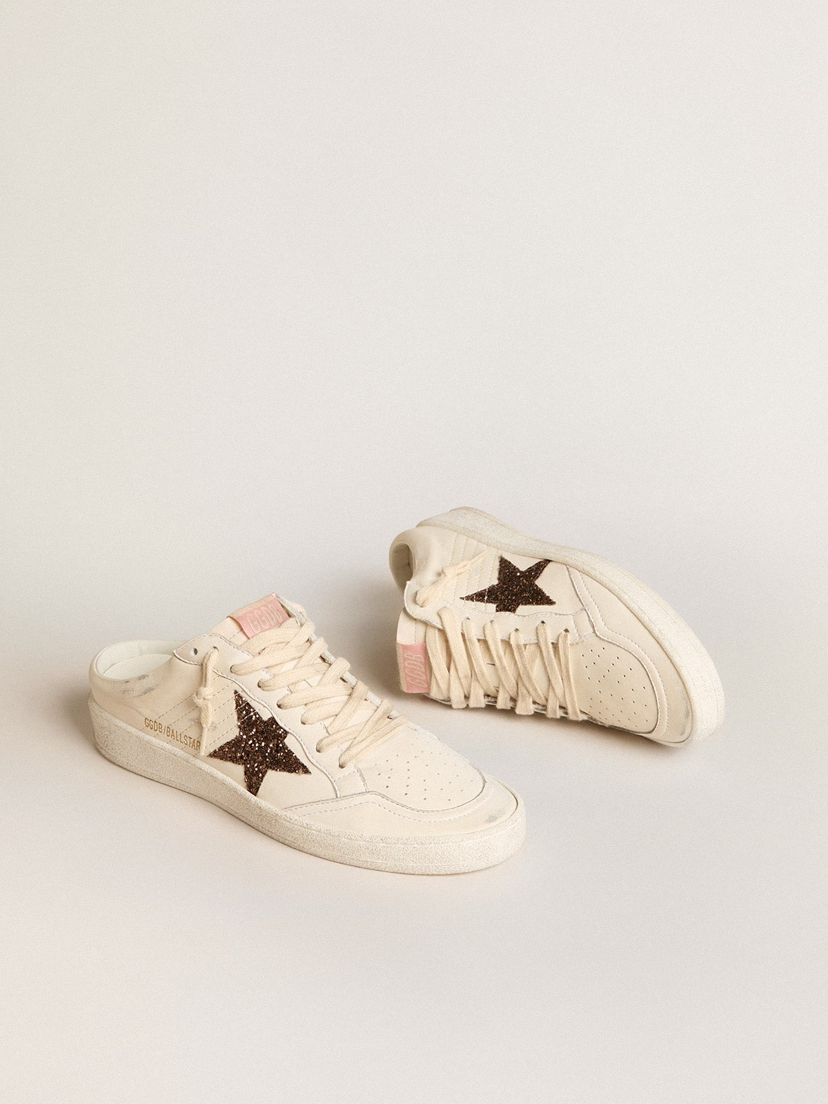 Golden Goose - Ball Star Sabots in ivory nappa with bronze glitter star in 