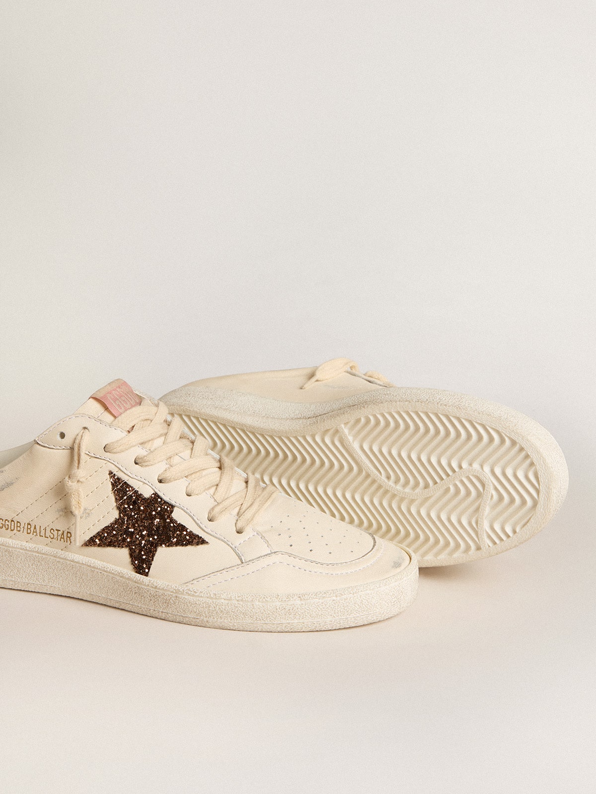 Golden Goose - Ball Star Sabots in ivory nappa with bronze glitter star in 