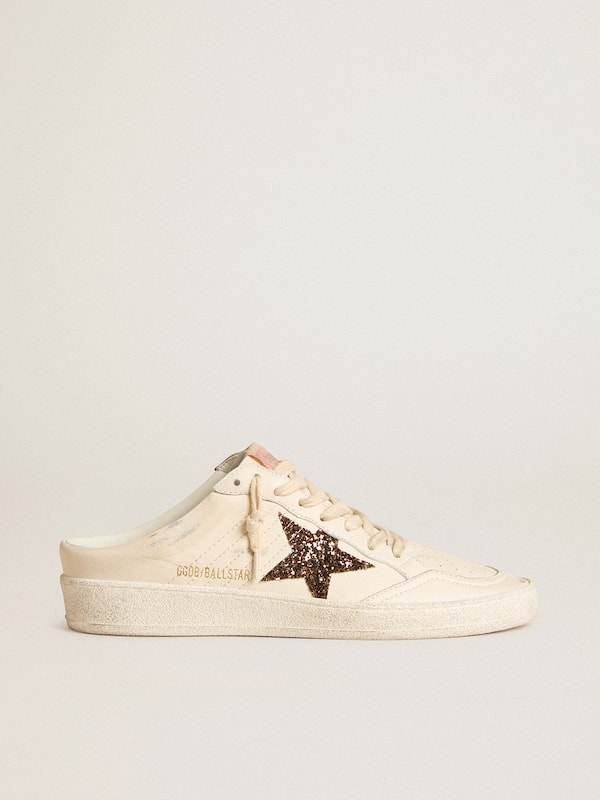 Golden Goose - Ball Star Sabots in ivory nappa with bronze glitter star in 