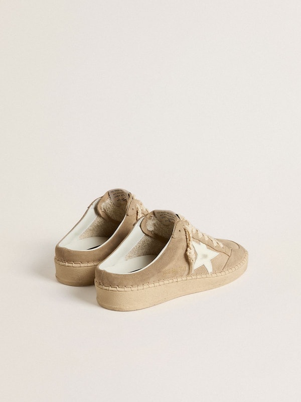 Golden Goose - Women's Ball Star Sabot in beige suede with white leather star in 