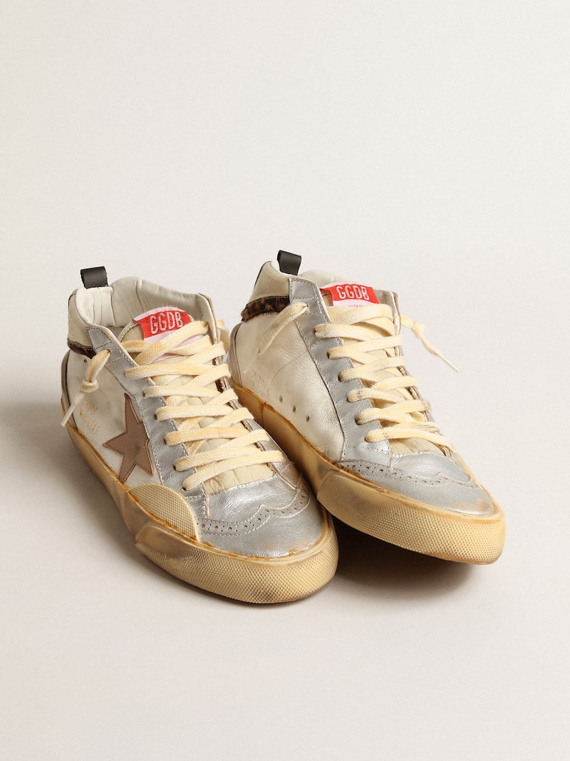 Golden Goose - Mid Star with silver metallic leather inserts and pink star in 