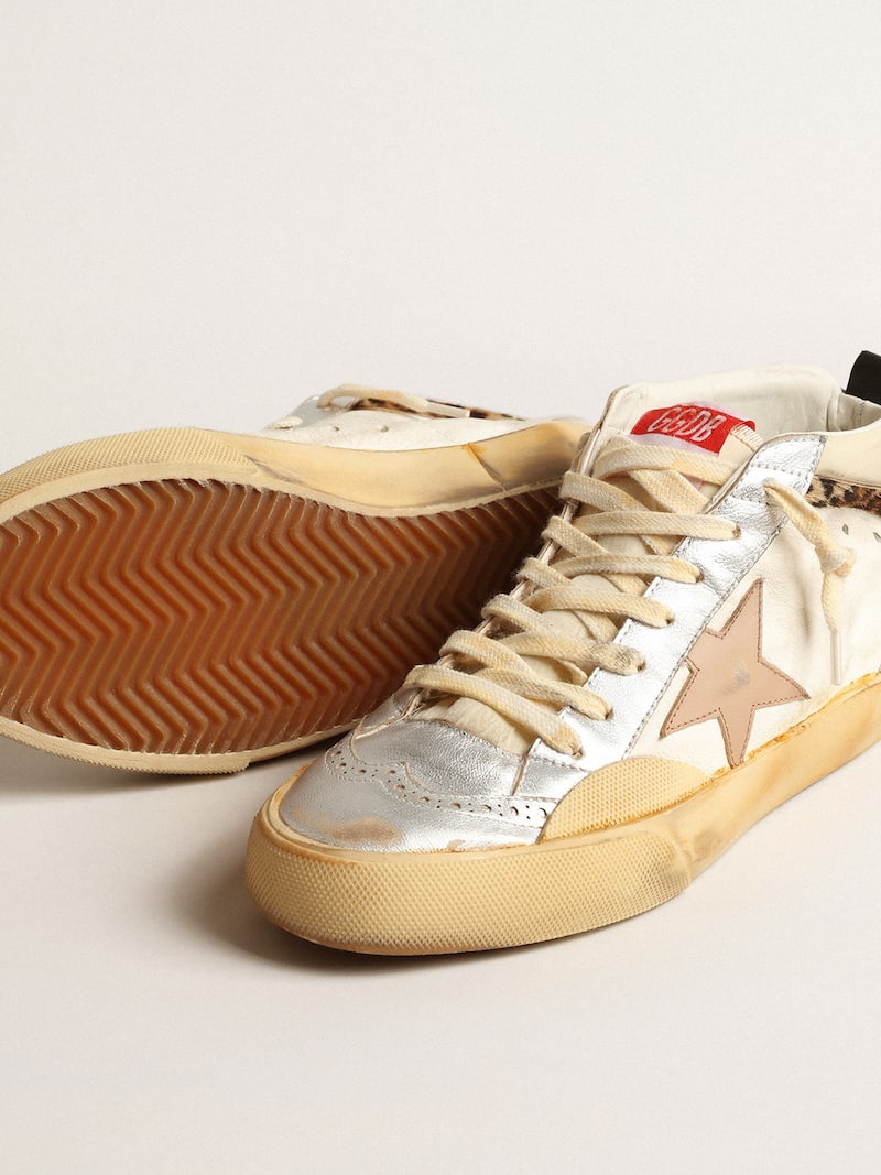 Golden Goose - Mid Star with silver metallic leather inserts and pink star in 