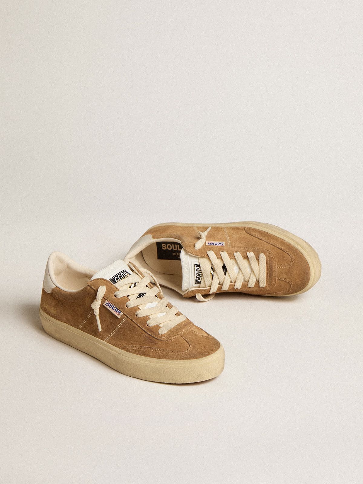 Golden Goose - Women's Soul Star in camel-colored suede with white leather heel tab and tongue in 
