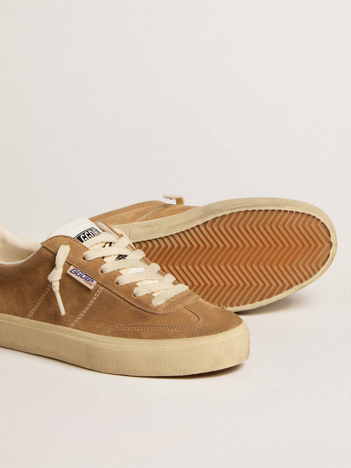 Golden Goose - Women's Soul Star in camel-colored suede with white leather heel tab and tongue in 