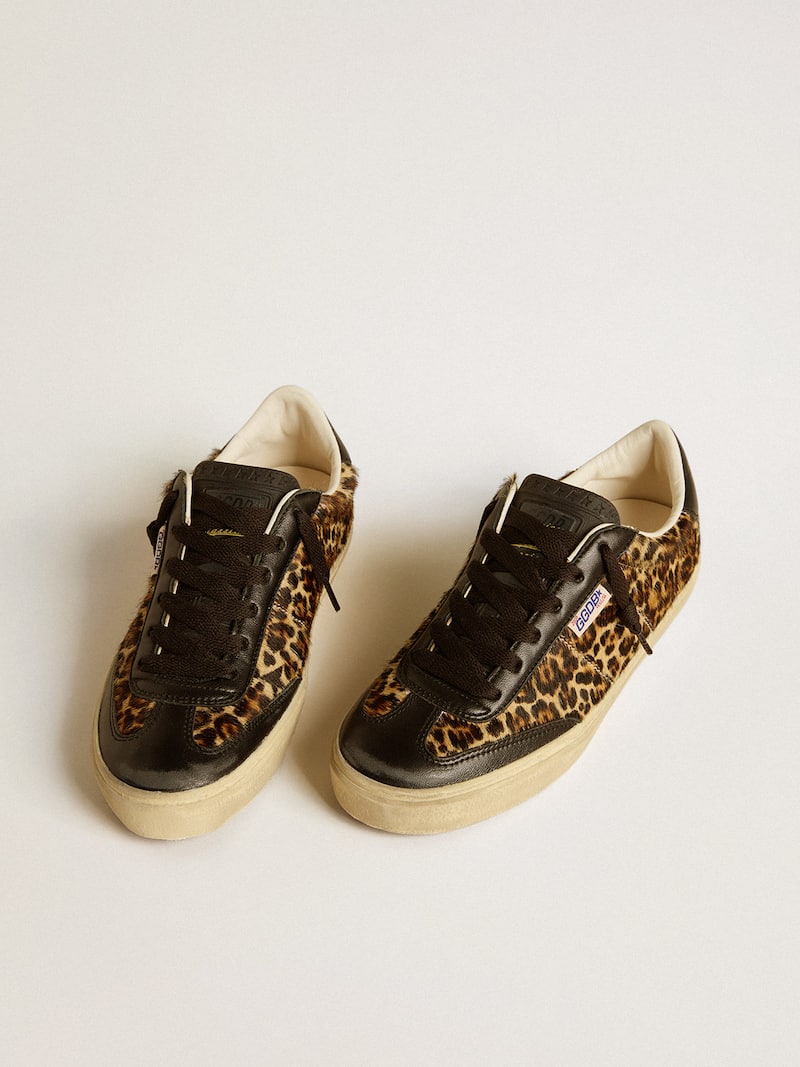 Golden Goose - Soul Star en cuir fa&ccedil;on poulain &agrave; imprim&eacute; l&eacute;opard avec contrefort et empi&egrave;cements en cuir nappa noir in 