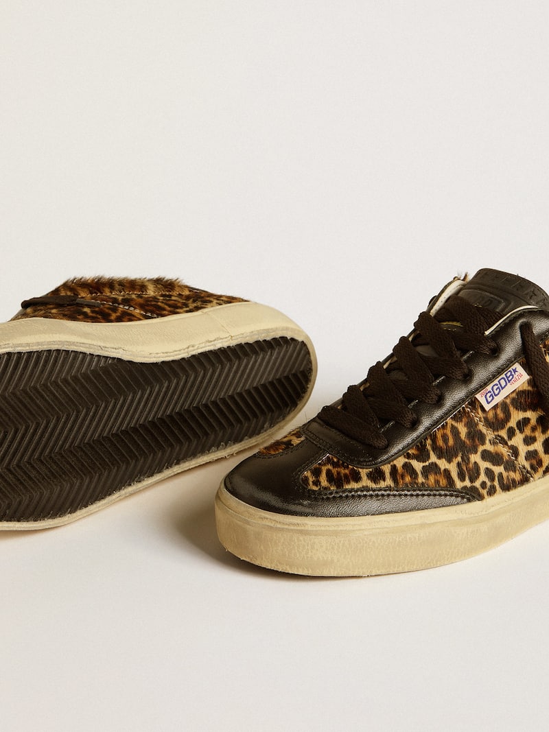 Golden Goose - Soul Star en cuir fa&ccedil;on poulain &agrave; imprim&eacute; l&eacute;opard avec contrefort et empi&egrave;cements en cuir nappa noir in 