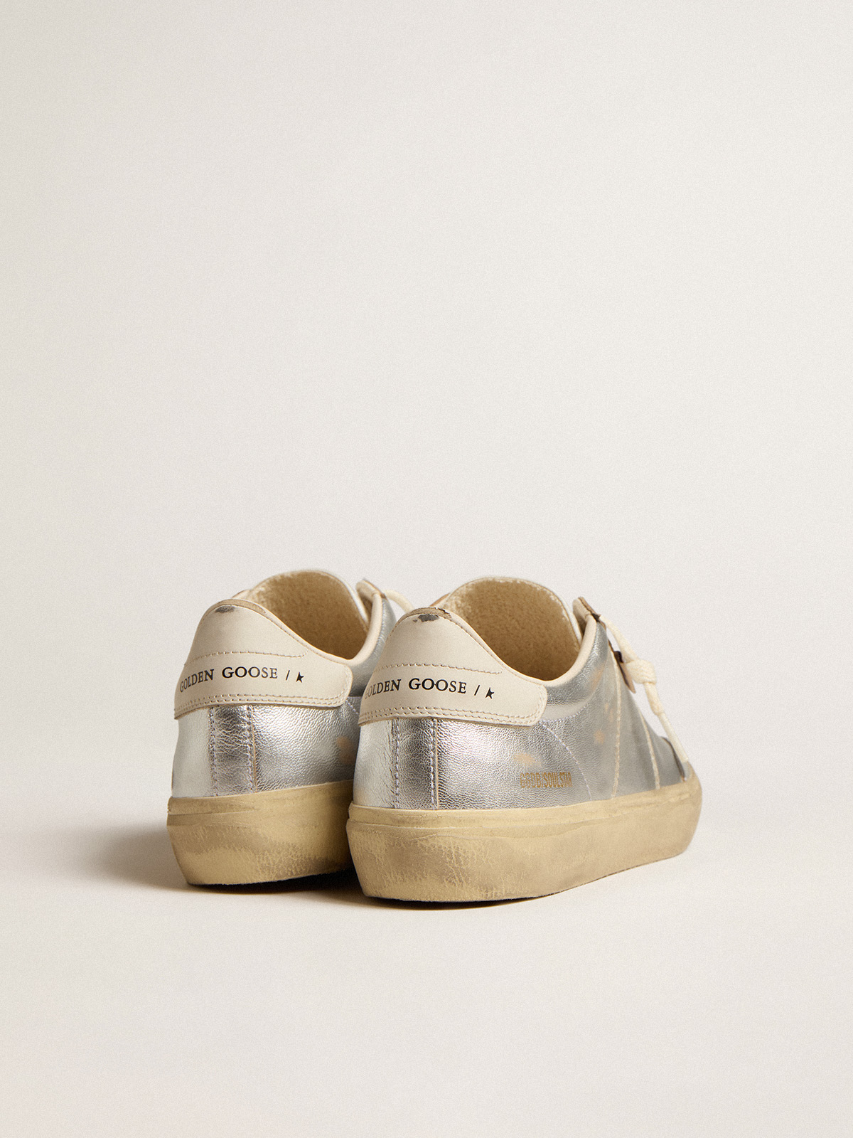 Golden Goose - Soul Star in metallic silver leather with white leather heel tab in