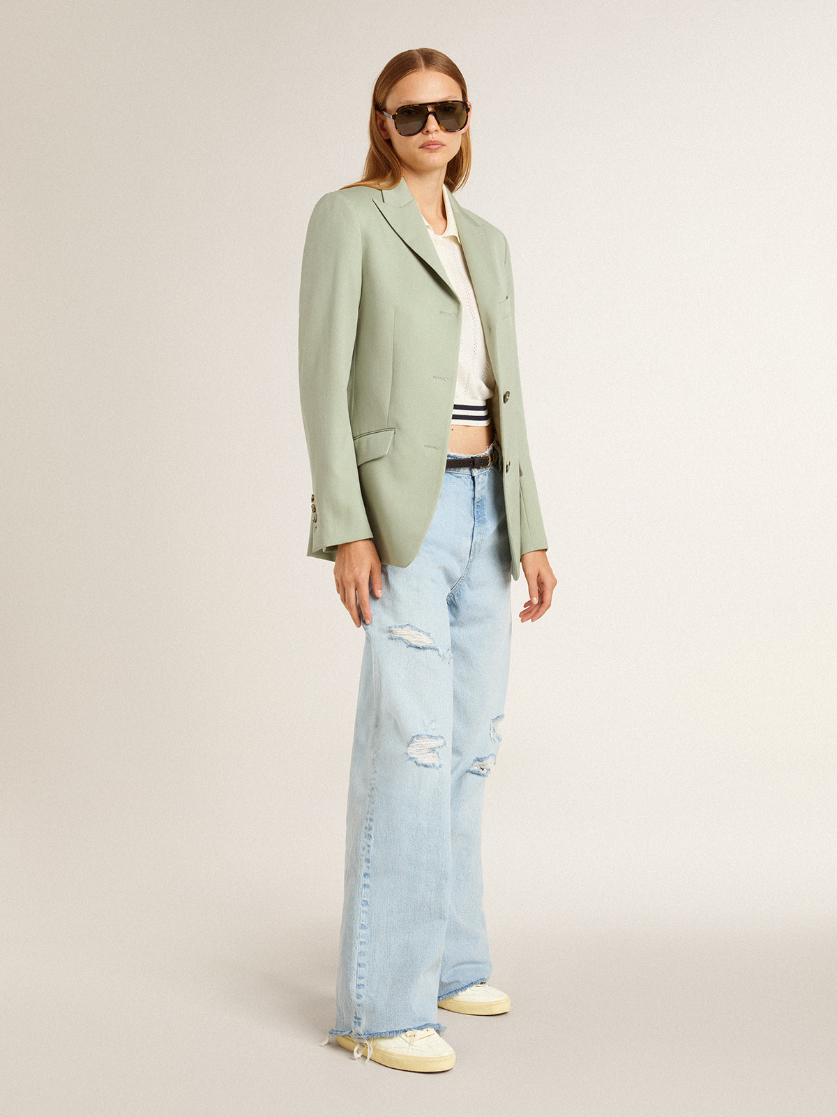 Golden Goose - Soul Star de napa blanca con refuerzo del talón de piel laminada plateada in