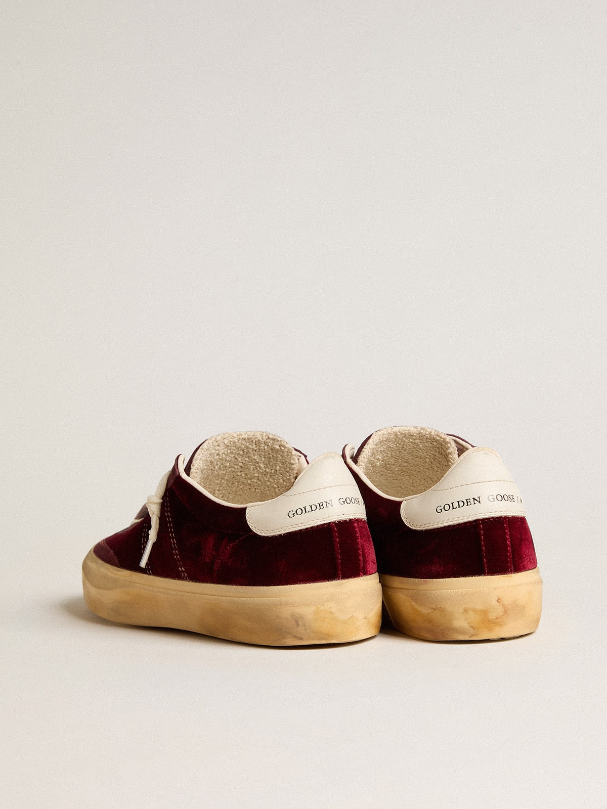 Soul Star in burgundy velvet with white leather heel tab Golden Goose