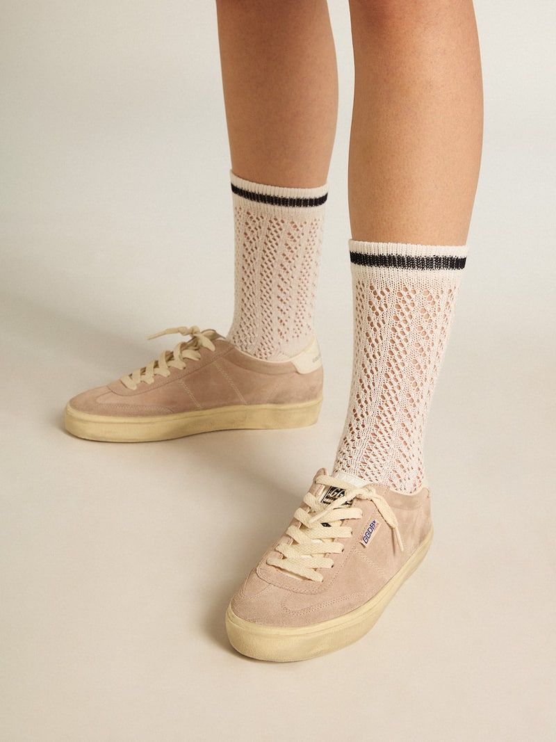 Golden Goose - Soul Star pour femme en daim rose avec contrefort en cuir blanc de lait in 