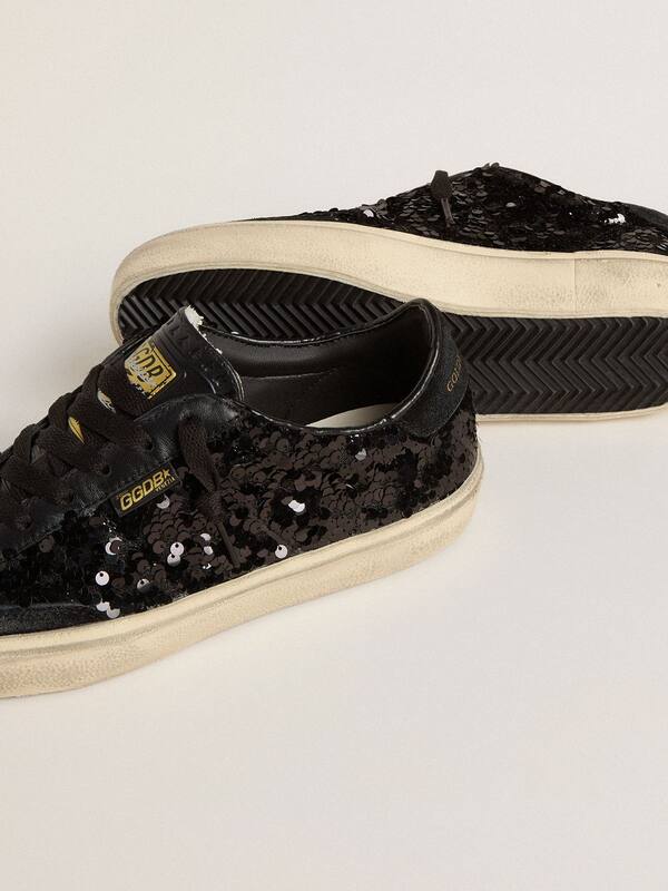 Golden Goose - Women's Soul Star in black sequins with black suede heel tab in 