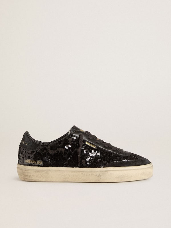 Golden Goose - Women's Soul Star in black sequins with black suede heel tab in 