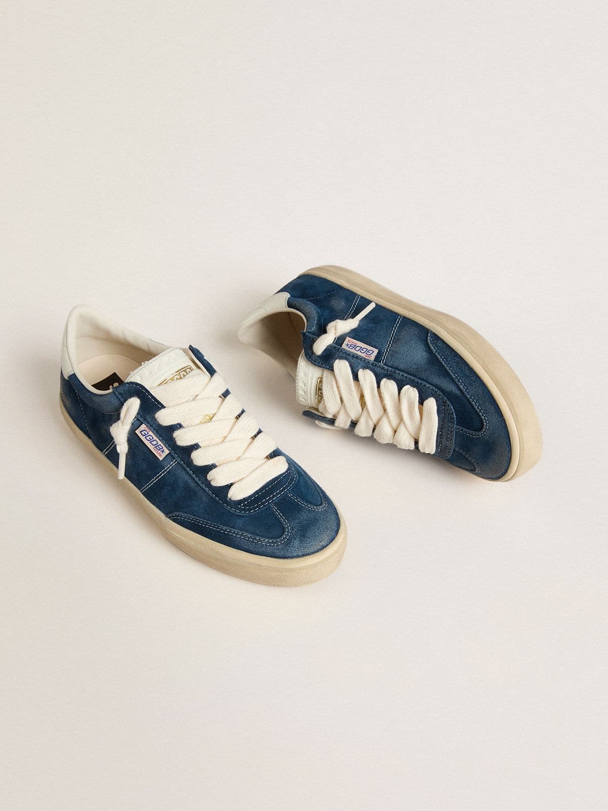 Golden Goose - Soul Star de mujer de ante azul con refuerzo del talón de piel blanca in 